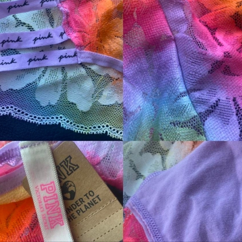 PINK by VS Lace Cheeksters Strappy Logo Rainbow Ombre Panties. XL *NWT! - Picture 5 of 5
